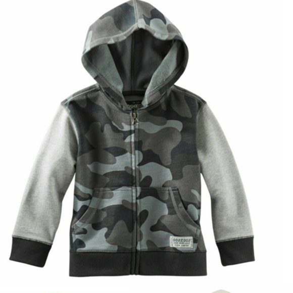 Oshkosh B'gosh Baby Bos French Terry Cardigan Hoodie Jacket Beige Camouf… - Picture 1 of 5